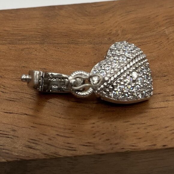 Judith Ripka Sterling Silver Heart Pendant CZ Pave Charm Hinged Bail Designer - Picture 4 of 6